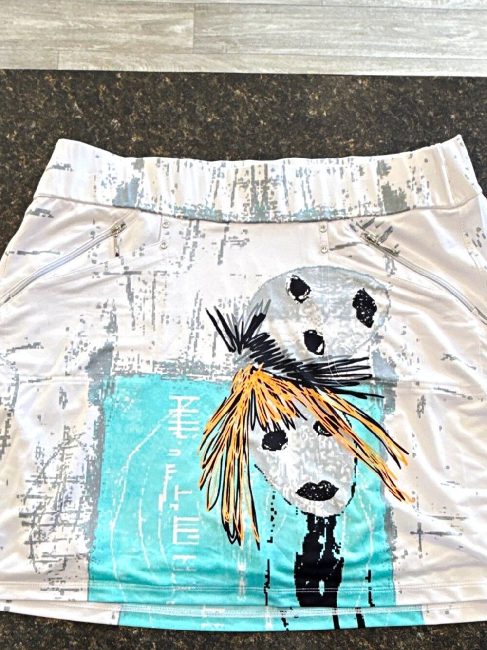 Jamie Sadock Women's Golf Skort XL White Gray Blue Graphic Pull-On Pockets